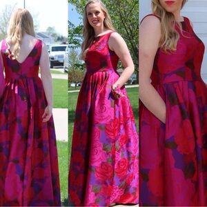 Adrianna Papell Red and Purple Floral Prom Dress